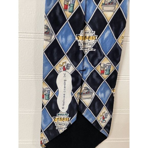 Shoebox Men’s Argyle Print Pure Silk Adjustable Neck Tie Blue & Black - Picture 5 of 6
